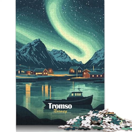Puzzle für Erwachsene und Jugendliche, Tromso, Norwegen, Aurora Borealis, Holzpuzzle, Erwachsene ab 14 Jahren, 1000 Teile (75 x 50 cm) von QBIREX
