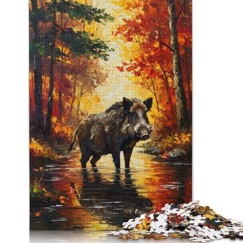 Puzzle für Erwachsene und Jugendliche, Wildschwein im Herbstwald, Malpuzzle für Erwachsene und Teenager, Familienspiel, 1000 Teile (75 x 50 cm) von QBIREX