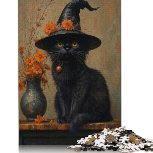 Puzzle für Erwachsene: Schwarze Katze, Hexe, Puzzle, Lernspiel, Spielzeug, 1000 Teile (75 x 50 cm) von QBIREX