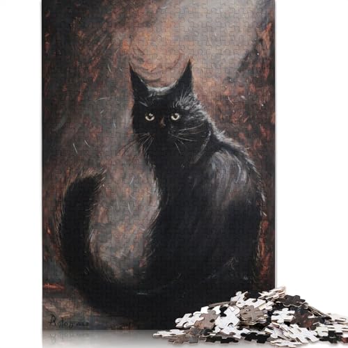 Puzzle für Erwachsene: Schwarze Katze, Puzzle, Lernspiel, Spielzeug, 1000 Teile (75 x 50 cm) von QBIREX