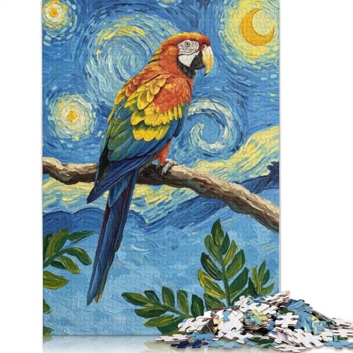 Puzzle im Papagei-Stil im Sternennacht-Stil zum Stressabbau, 100% recycelter Karton, Puzzle für Erwachsene und Kinder, einzigartiges Geschenk, 1000 Teile (38 x 26 cm) von QBIREX