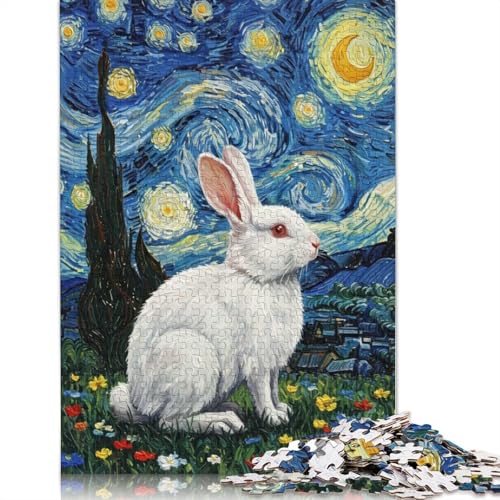 Puzzle im Stil „Weißes Kaninchen in der Sternennacht“, Familienspaß, 100% recycelter Karton, Puzzle für Kinder und Erwachsene, 1000 Teile (38 x 26 cm) von QBIREX