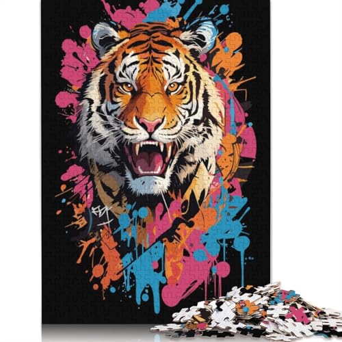 Puzzle im Tigerkopf-Graffiti-Stil zum Stressabbau, 100% recycelter Karton, Puzzle für Erwachsene und Kinder, einzigartiges Geschenk, 1000 Teile (75 x 50 cm) von QBIREX