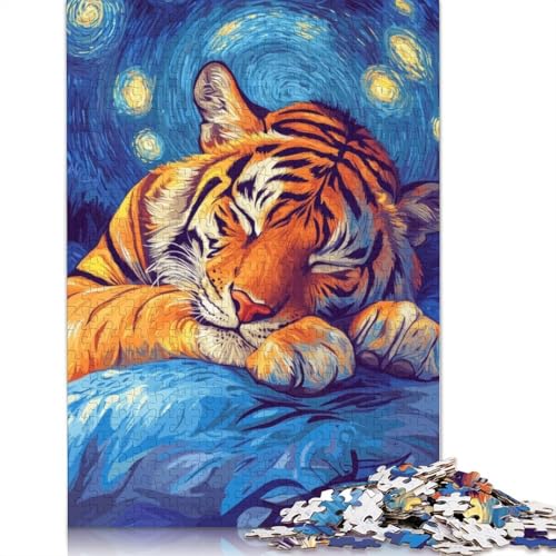 Puzzle mit 520 Teilen, schlafender Tiger unter einer Sternennacht, für Erwachsene, Lernspielzeug für Erwachsene, 520 Teile (52 x 38 cm) von QBIREX