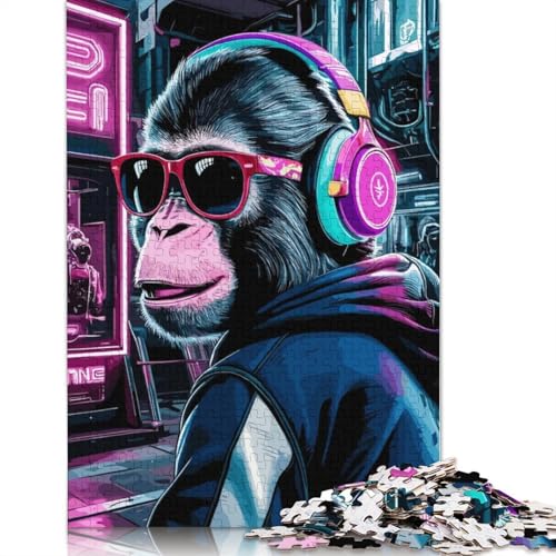 Puzzle mit 520 Teilen für Erwachsene, Motiv: Affentiere, Neon, 100% recycelte Holzplatte, schwierige Puzzles für Frauen und Männer, 520 Teile (52 x 38 cm) von QBIREX