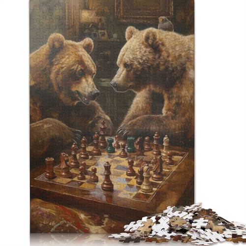 Puzzle mit Bären, die Schach Spielen. Einzigartige Heimdekoration. 100% recycelter Karton. Puzzle für Erwachsene, 1000 Teile (38 x 26 cm). von QBIREX