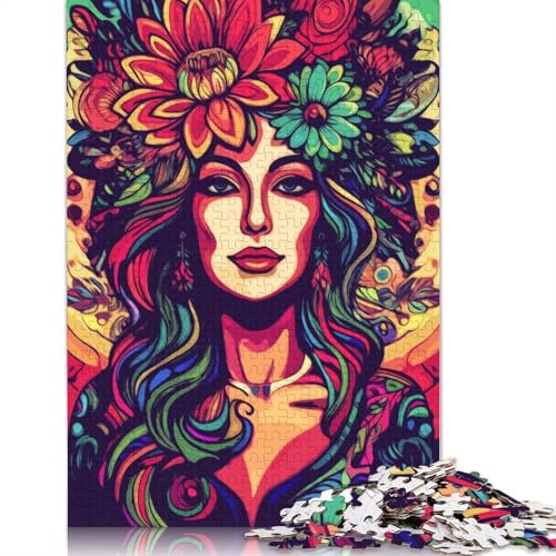 Puzzle mit Blumenporträt Einer Frau, 100% recyceltes Kartonpapier, rechteckiges Puzzle für Erwachsene und Kinder, 1000 Teile (26 x 38 cm) von QBIREX