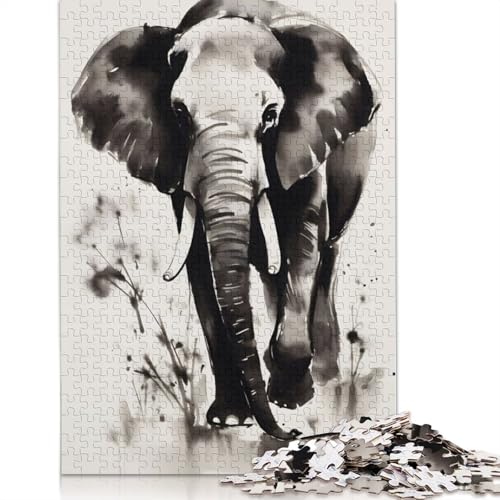 Puzzle mit Elefantentinten-Illustration, Lernspiele, Familienaktivitäten, Premium-Karton-Puzzle für Frauen und Männer, 1000 Teile (26 x 38 cm) von QBIREX