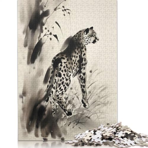 Puzzle mit Geparden-Tinten-Illustration, Dekompressionsspielzeug, rechteckiges Papierpuzzle für Kinder und Erwachsene ab 12 Jahren, 1000 Teile (75 x 50 cm) von QBIREX