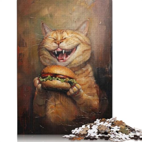 Puzzle mit Hamburger-Essen und böser Katze, kreative Spiele, 100% recycelter Karton, Puzzle für Erwachsene, 1000 Teile (38 x 26 cm) von QBIREX