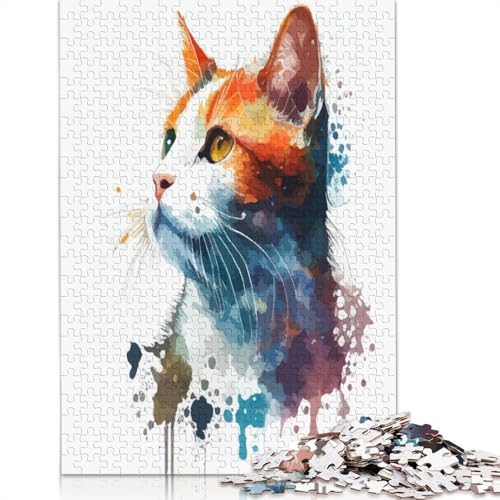 Puzzle mit Katzenkopf-Aquarellkunst, farbenfrohe, Coole Puzzles für Kinder ab 12 Jahren, 1000 Teile (75 x 50 cm) von QBIREX