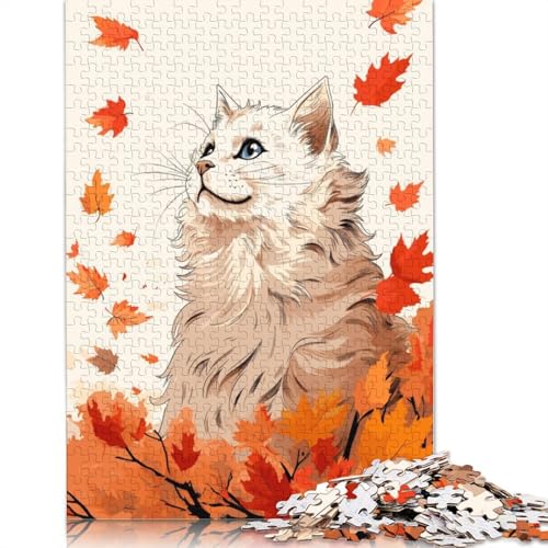 Puzzle mit Katzenmotiv, Herbst, süß, schwierig, aus 100% recyceltem Karton, für Frauen und Männer, Vatertagsgeschenke, 1000 Teile (75 x 50 cm) von QBIREX