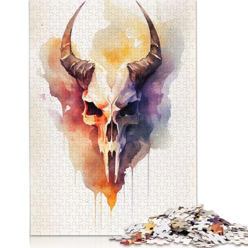 Puzzle mit Ork-Aquarell-Totenkopf, 100% recycelter Karton, 100% recycelter Karton, Puzzle für Jungen oder Mädchen, 1000 Teile (75 x 50 cm) von QBIREX