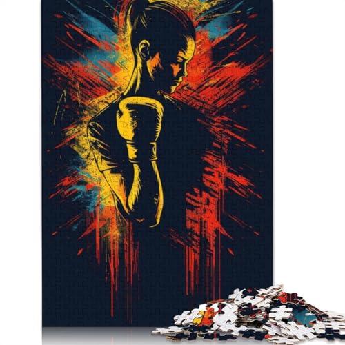 Puzzle mit Silhouette Einer Boxerin, 100% recyceltes Kartonpapier, rechteckiges Puzzle für Erwachsene und Kinder, 1000 Teile (75 x 50 cm) von QBIREX