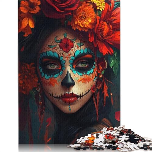 Puzzle mit Zuckerschädel-Frau, 100% recycelter Karton, 100% recycelter Karton, Puzzle für Jungen oder Mädchen, Geschenk, 1000 Teile (75 x 50 cm) von QBIREX