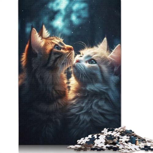 Puzzle mit Zwei süßen Katzen, schwierige Herausforderung, 100% recycelter Karton, Puzzle für Frauen und Männer, 1000 Teile (38 x 26 cm) von QBIREX