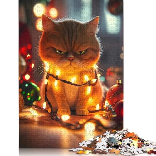 Puzzle mit genervter Weihnachtskatze, herausfordernd und knifflig, 100% recycelter Karton, Puzzle für Erwachsene und Kinder, 1000 Teile (38 x 26 cm) von QBIREX