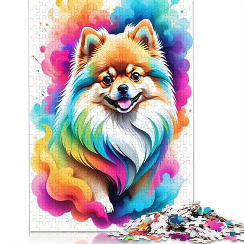 Puzzle mit geometrischem Farbmuster und Zwergspitz, 100% Recyclingkarton, 100% Recyclingkarton, Puzzle für Jungen oder Mädchen, 1000 Teile (75 x 50 cm) von QBIREX