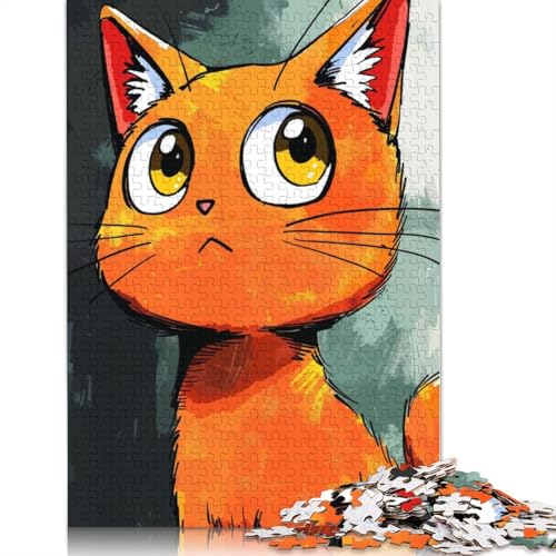 Puzzle mit nachdenklicher orangefarbener Katze, 100% recycelter Karton, 100% recycelter Karton, Puzzle für Jungen oder Mädchen, 1000 Teile (75 x 50 cm) von QBIREX