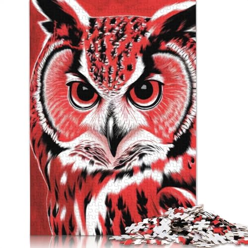 Puzzle mit rotem Eulenporträt, farbenfrohe, Coole Puzzles für Kinder ab 12 Jahren, 1000 Teile (75 x 50 cm) von QBIREX