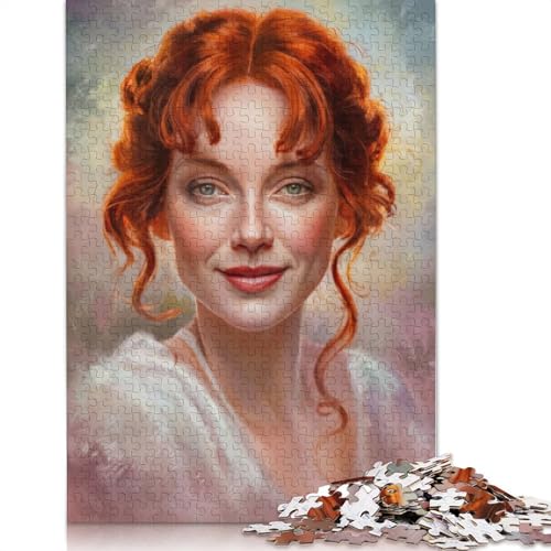 Puzzle mit rothaariger Frau, 100% recycelter Karton, Premium-Karton, Puzzle für Erwachsene und Kinder, 1000 Teile (75 x 50 cm) von QBIREX