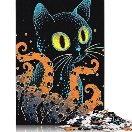 Puzzle mit schwarzer Katze und Oktopus, schwierige Herausforderung, 100% recycelter Karton, Puzzle für Erwachsene ab 12 Jahren, 1000 Teile (75 x 50 cm) von QBIREX