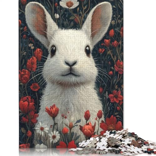 Puzzle mit weißem Häschen und Blumenmuster, 1000 Teile, Entspannungs- und Herausforderungsspielzeug, schwierige Puzzles für Damen und Herren, 1000 Teile (75 x 50 cm) von QBIREX