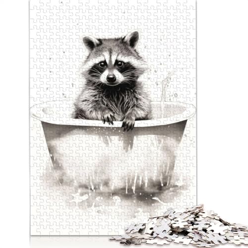 Raccoon Bathroom Animal Puzzle 1000 Teile Schwer Puzzle Spielzeug Lernspiel Impossible Herausforderung Spielzeug Für Erwachsene Kinder 1000pcs (40x28cm) von QBIREX
