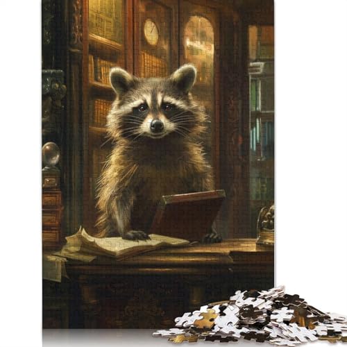 Raccoon Library Reading Puzzle für Erwachsene, 1000 Teile, herausfordernde Familienspiele, Denkspiele für Kinder ab 12 Jahren, 1000 Teile (75 x 50 cm) von QBIREX