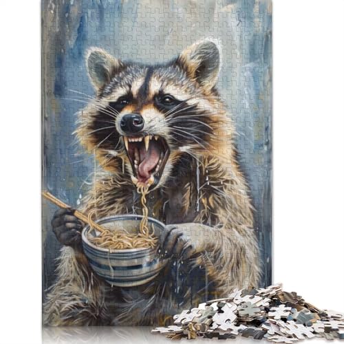 Ramen-Nudeln, Waschbär-Essen-Puzzle, Familienspaß, rechteckiges Papierpuzzle für Kinder und Erwachsene ab 12 Jahren, Geburtstagsgeschenk, 1000 Teile (38 x 26 cm) von QBIREX