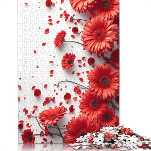 Red Daisy Flowers Puzzle 1000 Teile Erwachsenenpuzzle Puzzles Holzpuzzles Nachhaltiges Puzzle für Erwachsene | Spiele 1000 Teile (75 x 50 cm) von QBIREX