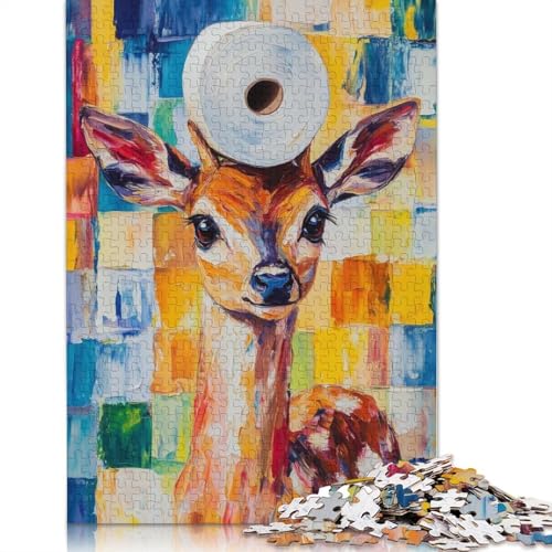 Rehkitz mit Toilettenpapierhut, Puzzle aus 100% recyceltem Karton, für Jungen oder Mädchen, 1000 Teile (75 x 50 cm) von QBIREX