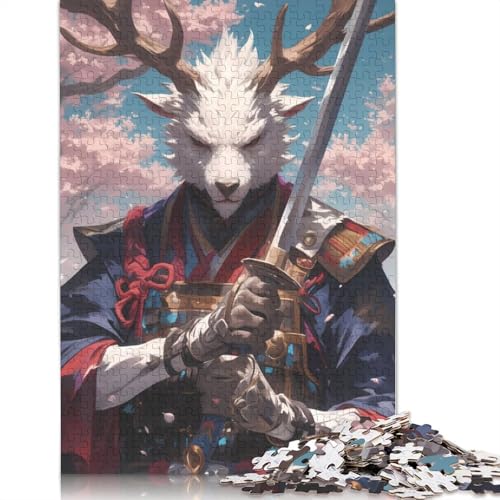 Rentier-Samurai-Blüten-Puzzle, Lernspiele, Familienaktivitäten, Premium-Karton-Puzzle für Frauen und Männer, 1000 Teile (26 x 38 cm) von QBIREX