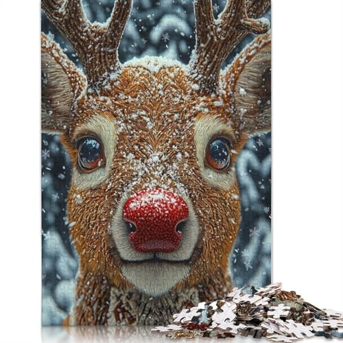 Rentier im Schnee, Weihnachtspuzzle, einzigartige Heimdekoration, Premium-Karton-Puzzle für Erwachsene und Teenager, einzigartiges Geschenk, 1000 Teile (38 x 26 cm) von QBIREX