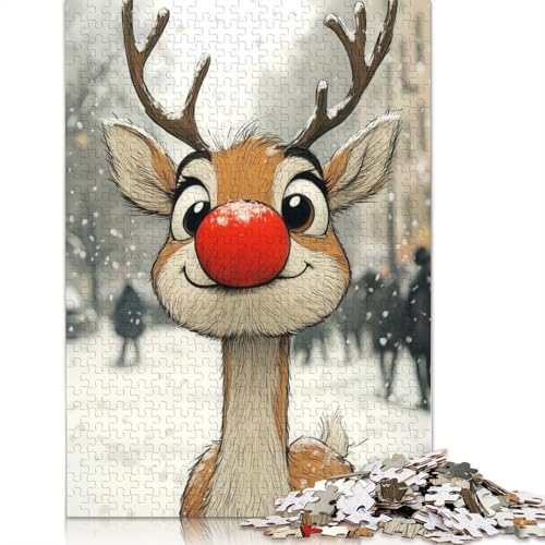Rentier mit roter Nase, Puzzle, Dekompressionsspielzeug, 100% recycelter Karton, Puzzle für Erwachsene und Teenager, 1000 Teile (38 x 26 cm) von QBIREX