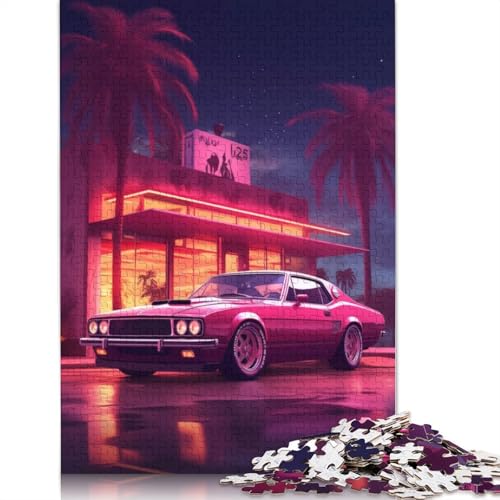 Retro-Auto-Nachtszene, Puzzle, freundliche Materialien, 100 Prozent recycelter Karton, Puzzle für Erwachsene und Kinder, Geschenk, 1000 Teile (38 x 26 cm) von QBIREX