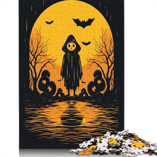 Retro-Halloween-Vibes-Papierpuzzle, 1000 Teile, Puzzle für Erwachsene, Lernspiel, Herausforderungsspielzeug, 1000 Teile (38 x 26 cm) von QBIREX