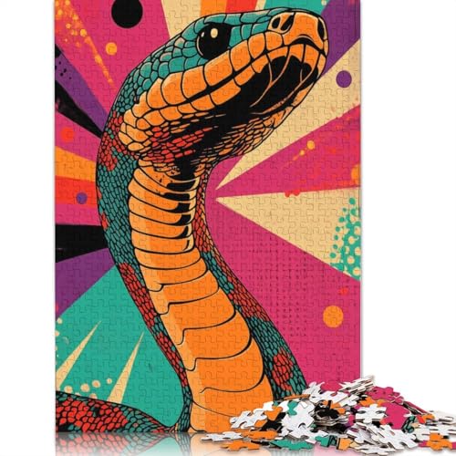 Retro-Schlangenkunst, Cobra, Pop-Art-Druck, Schlangenkunst-Puzzle, Denksportaufgabe, Papier, rechteckiges Puzzle für Erwachsene und Teenager, 1000 Teile (38 x 26 cm) von QBIREX