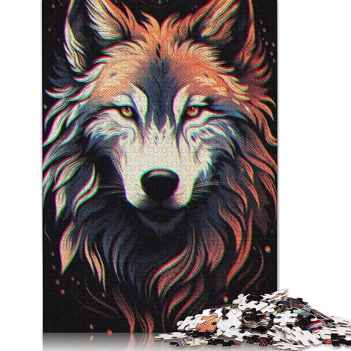 Retro-Wolf-Puzzle zum Stressabbau, 100% recycelter Karton, Puzzle für Erwachsene und Kinder, einzigartiges Geschenk, 1000 Teile (75 x 50 cm) von QBIREX