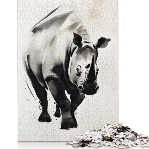 Rhino Illustration Puzzles 1000-teilige Schwer Puzzle Spielzeug Lernspiel Impossible Herausforderungsspielzeug Für Erwachsene Kinder 1000pcs (75x50cm) von QBIREX