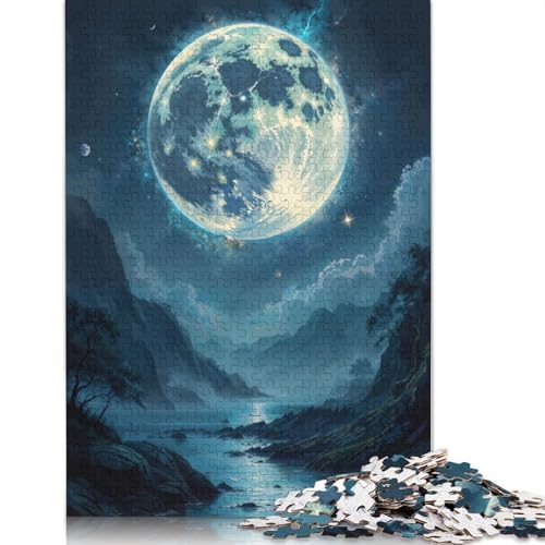 Riesiges Puzzle „Mond über Bergen“, hochwertiges, 100% recyceltes Papppapier, rechteckiges Puzzle für Erwachsene und Teenager, einzigartiges Geschenk, 1000 Teile (38 x 26 cm) von QBIREX