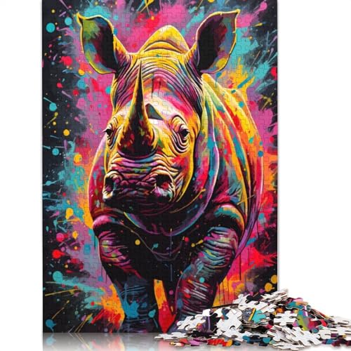 Rihnos Nashorn-Gemälde, 1000-teiliges Puzzle, ab 18 Jahren, Lernspiele, Puzzles für Erwachsene, für Frauen, für Kinder ab 12 Jahren, 1000 Teile (75 x 50 cm) von QBIREX