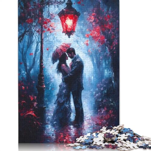 Romantisches Paar unter Straßenlaterne, Puzzle, Denksportaufgabe, 100% recycelter Karton, Puzzle für Frauen und Männer, 1000 Teile (38 x 26 cm) von QBIREX