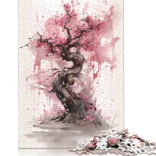 Rosa Kirschbaum-Puzzle für Erwachsene, 1000 Teile, rechteckiges Holzbrett-Puzzle, Geschenke für Männer, für Jungen oder Mädchen, 1000 Teile (75 x 50 cm) von QBIREX