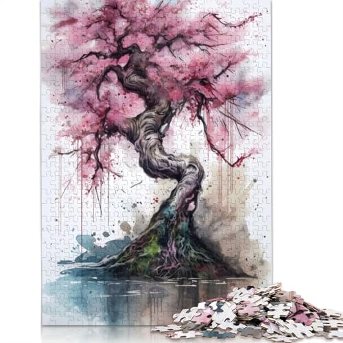 Rosa Kirschblüten-Puzzle für Erwachsene, herausfordernd und knifflig, Puzzle für Erwachsene für Jungen oder Mädchen, 520 Teile (52 x 38 cm) von QBIREX