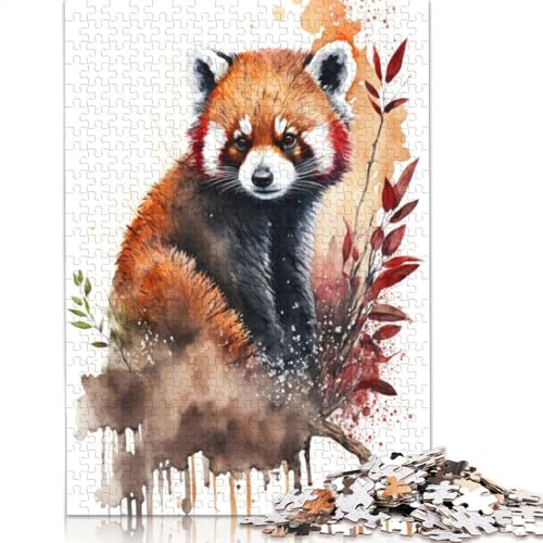 Roter Panda in Aquarell, Puzzlespielzeug für Erwachsene, Lernspiel, Puzzlespiele für Erwachsene für Frauen und Männer, 520 Teile (52 x 38 cm) von QBIREX
