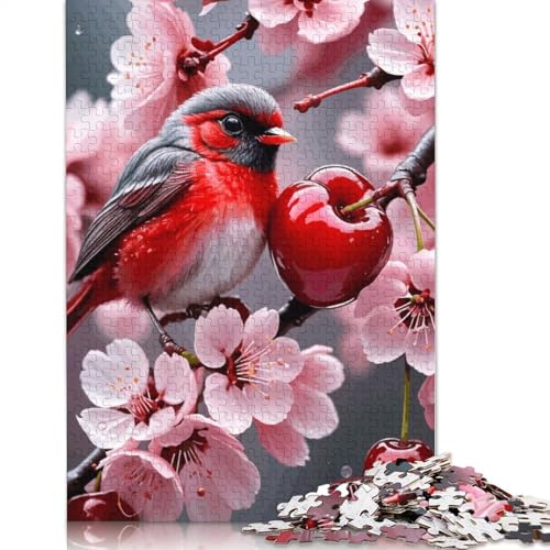 Roter Vogel auf Kirschblütenzweig, Puzzle-Spielzeug, Lernspiel, Premium-Karton-Puzzle für Erwachsene und Kinder, 1000 Teile (75 x 50 cm) von QBIREX