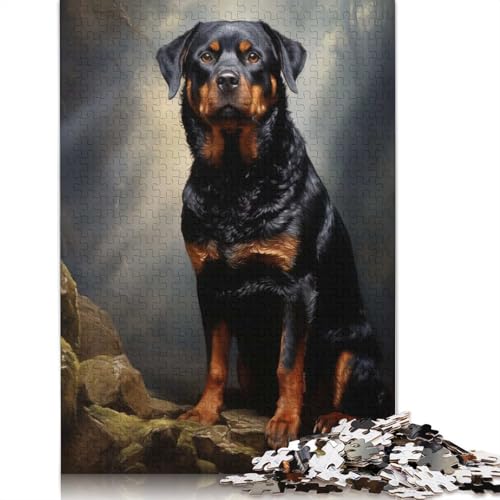 Rottweiler-Porträt-Papierpuzzle, 1000 Teile, Puzzle für Erwachsene, Lernspiel, Herausforderungsspielzeug, 1000 Teile (38 x 26 cm) von QBIREX