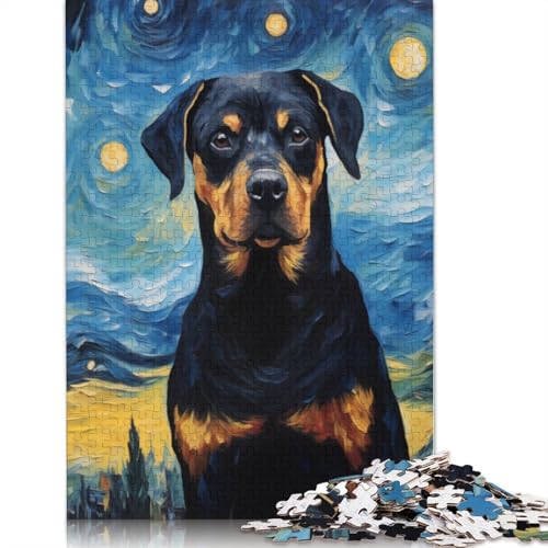 Rottweiler Van Gogh Puzzles 1000 Teile Schwer Puzzle Spielzeug Lernspiel Impossible Herausforderung Spielzeug Für Erwachsene Kinder 1000pcs (38x26cm) von QBIREX