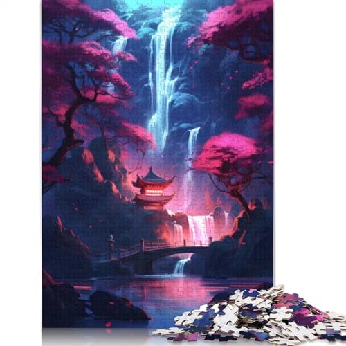 Sakura-Wasserfall-Tempel, Puzzle-Spielzeug für Erwachsene, Lernspiel, Puzzle-Spiele für Erwachsene für Frauen und Männer, 1500 Teile (85 x 57 cm) von QBIREX